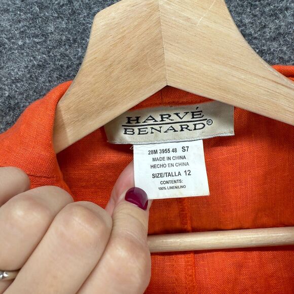 Harve Benard Jacket Women 12 Orange Full Zip Hooded Long Sleeve Linen Pockets - Picture 3 of 6